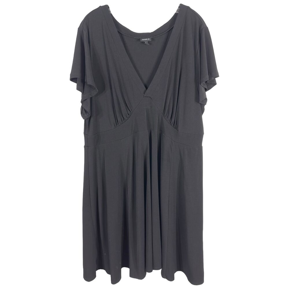 Torrid Plus Size 1X Dress Solid Black Jersey Knit Skater Short Sleeve‎ Knee 504 - Picture 4 of 11